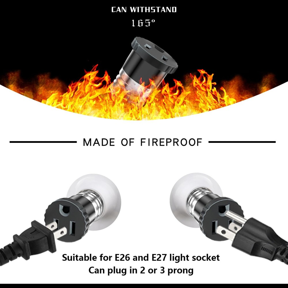 3 Pack Light Socket to Plug Adapter - Convert Light Bulb to Outlet (Black)