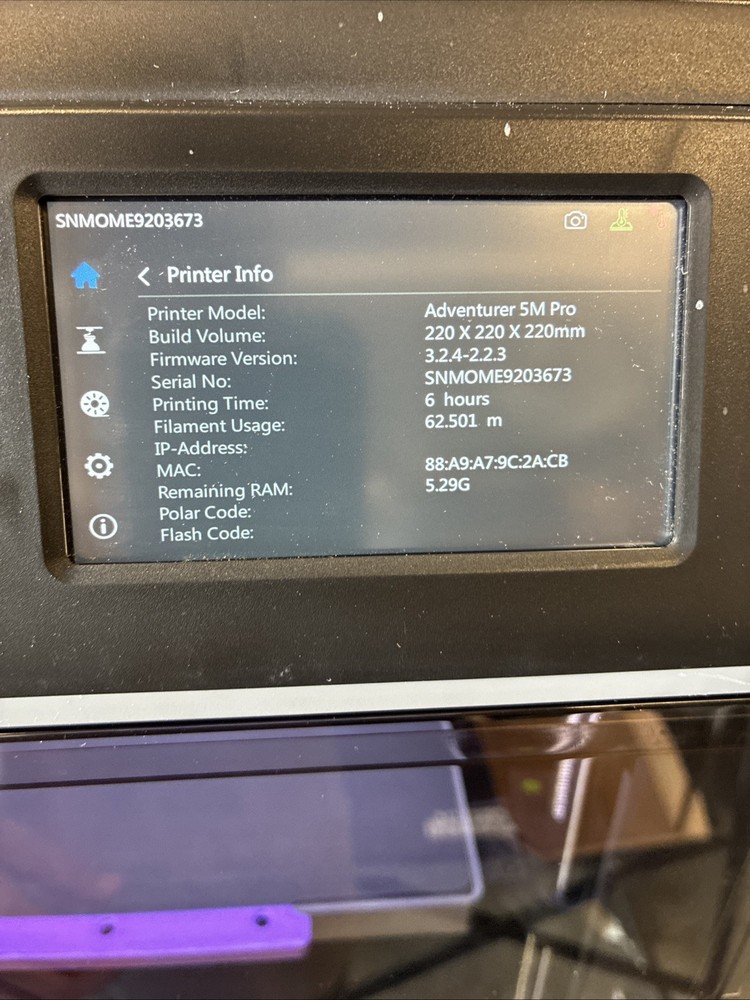 flashforge adventurer 5m pro 3d printer only Has Six Hours On It!!! Read ￼