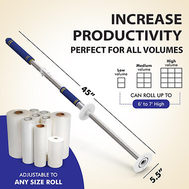 Stretch Film Dispenser Pole Holder for 2-3 Inch Rolls, 12-24 Inch Lengths