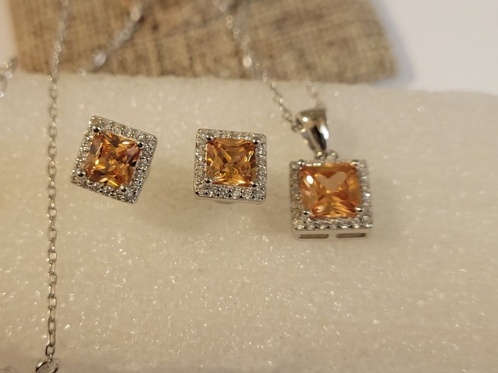 Sterling Silver Lab Created Topaz Earring & Necklace Set