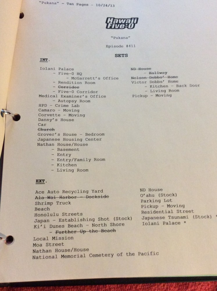 HAWAII FIVE-O ORIGINAL SCRIPT 411 SCHEDULE 2013 PUKANA DANIEL DAE KIM