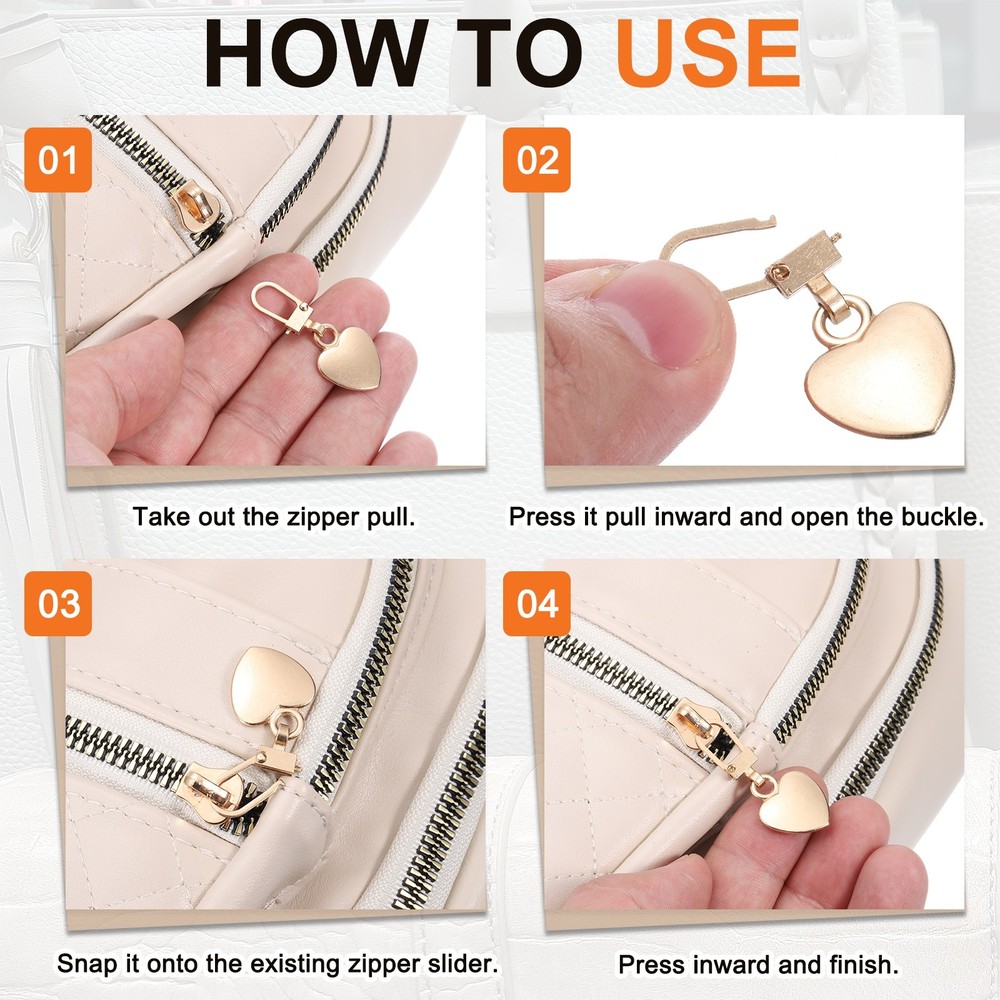 Zipper Pull Charm 10 Pcs Heart Shape Zipper Pull Replacement, Copper Tone