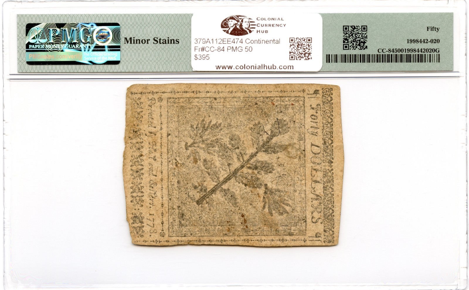 Continental Currency Fr#CC-84 September 26, 1778 $40 PMG AU-50