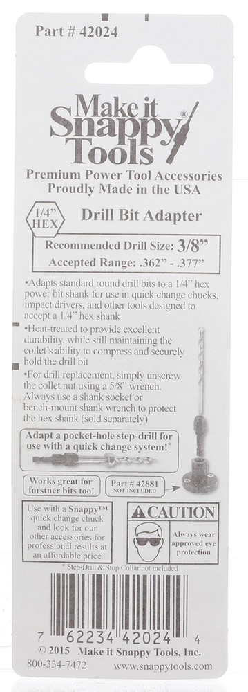 Snappy Tools 3/8 Inch Quick Change Drill Bit Adaptor #42024