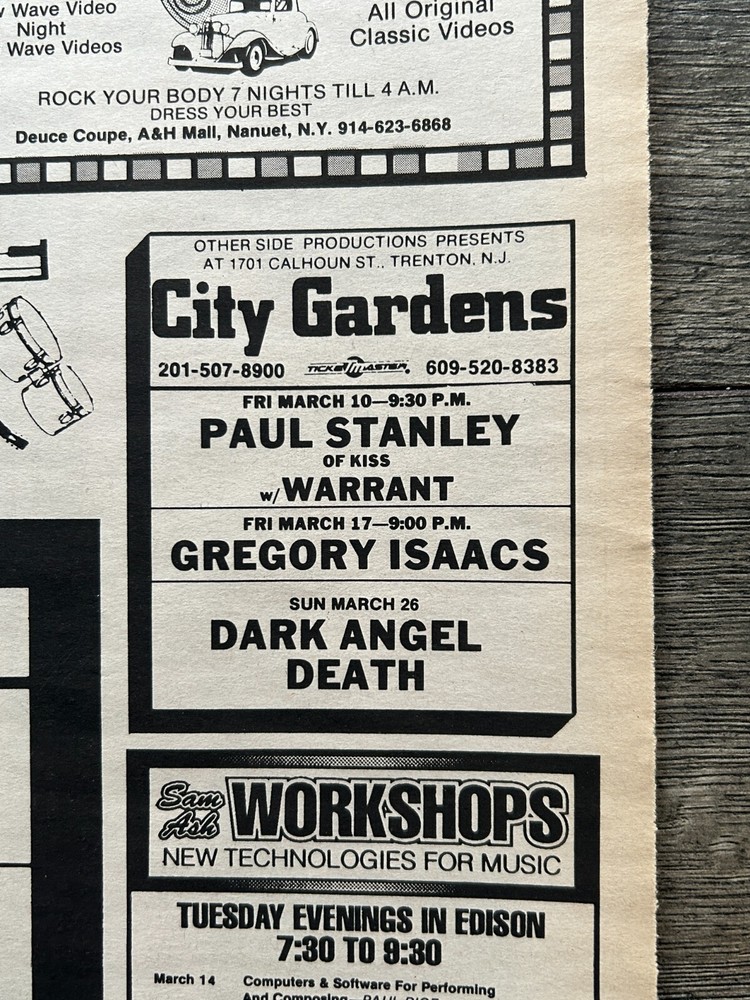 KISS Concert Ad Advert PAUL STANLEY Solo Tour '89 City Gardens NJ Vintage Kiss B