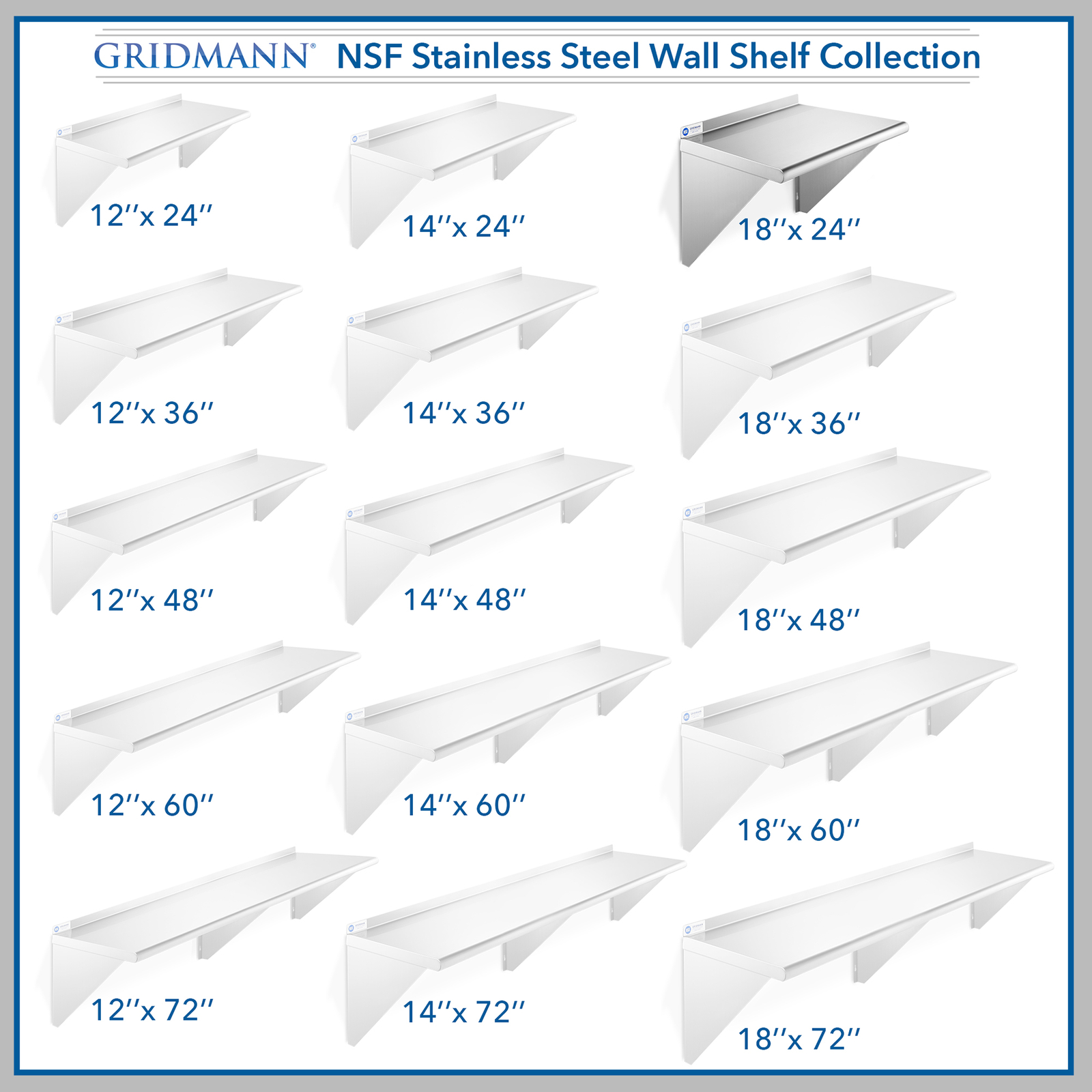 NSF Stainless Steel 18" x 24" Commercial Kitchen Wall Shelf Restaurant Shelving