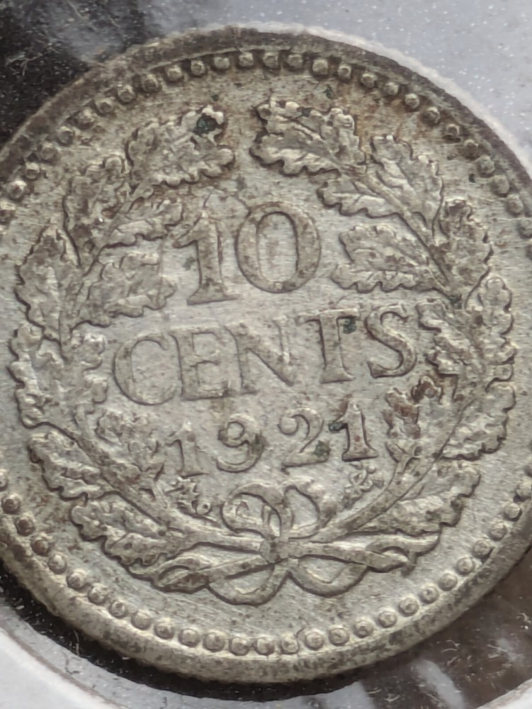 NETHERLANDS 1921 10 CENT SILVER Fine-VF
