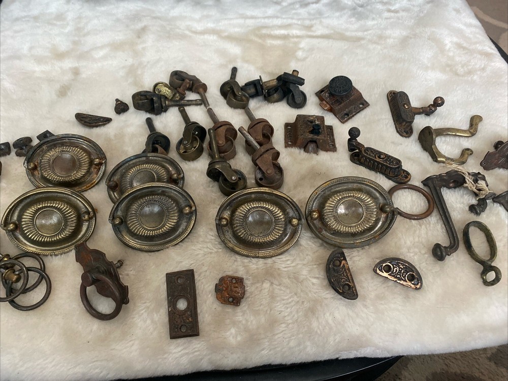 Antique Hardware Lot Pulls Latch Wheels Hook
