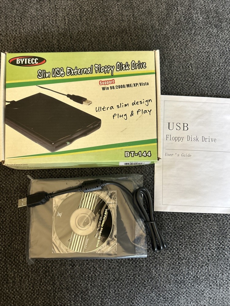 BYTECC BT-144 Slim USB External Floppy Disk Drive 3.5" -- Plug & Play (A2)