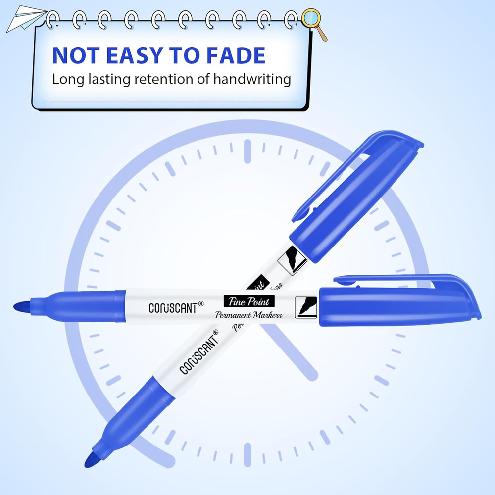 Blue Permanent Marker Fine Point, 18 Pack Quickly Drying, Waterproof, Smudge-Pro