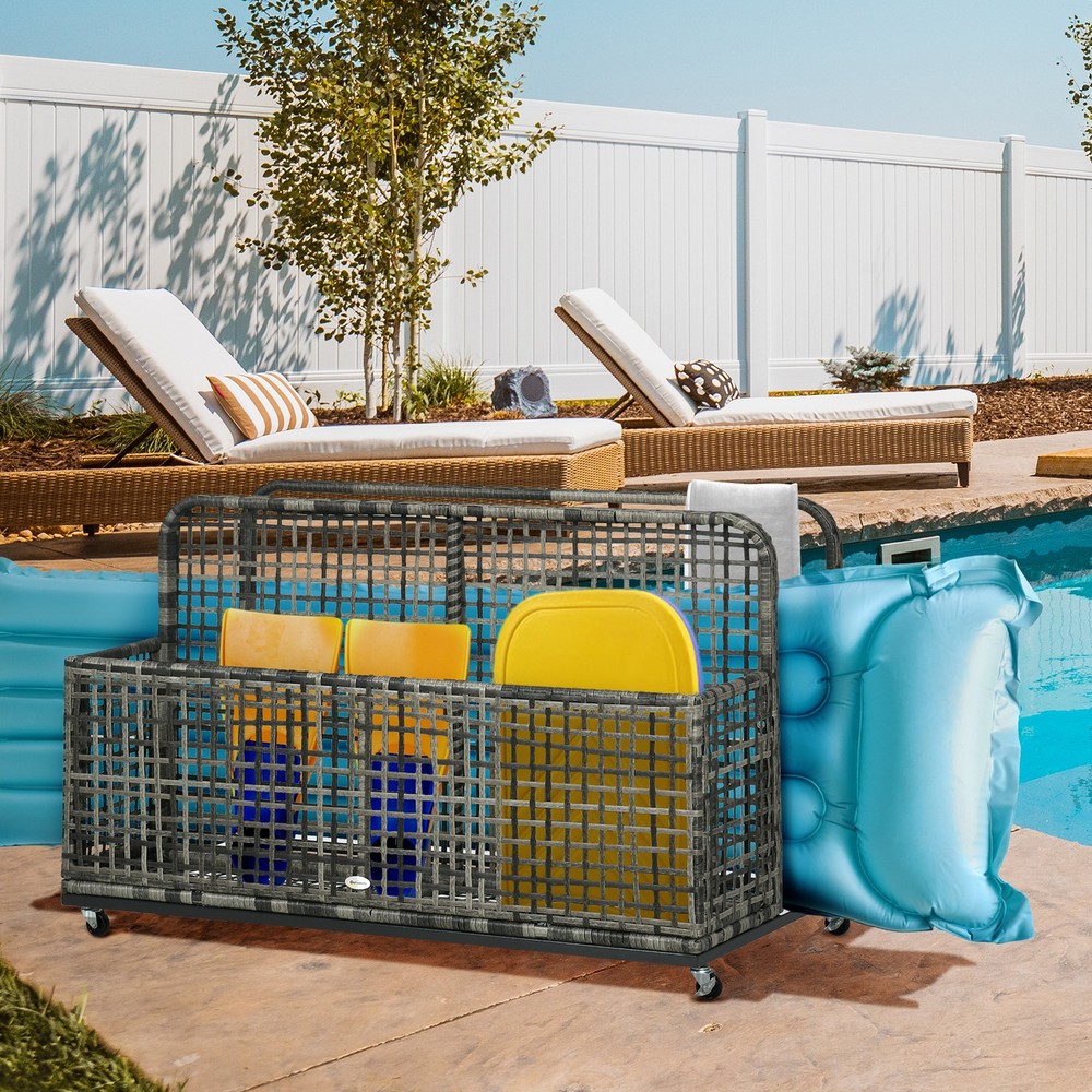 Outsunny Pool Float Storage with Wheels, Pool Caddy, Dark Grey