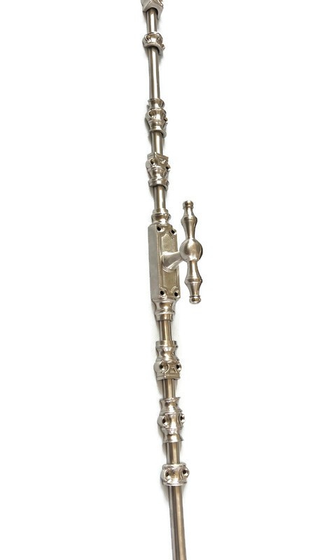 Solid Brass "T"‑Piece Cremone Set 110" (280cm) — Large Knob Version Cut‑to‑Size