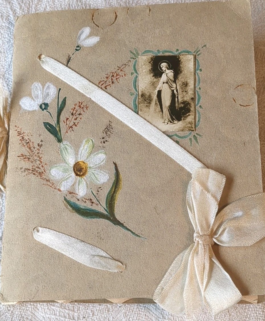 Antique French Lace Needlepoint Catholic Scapular On Card