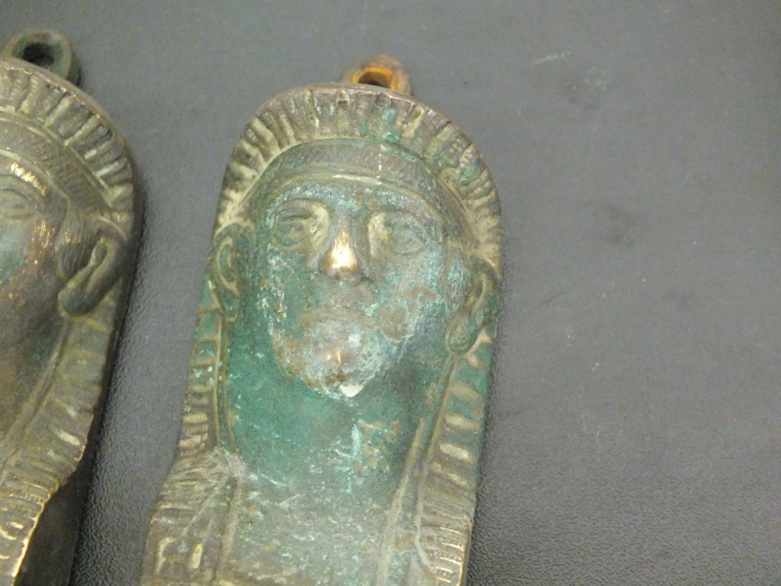 PAIR VINTAGE BRASS SPHINX EGYPTIAN MOUNTS ORMOLU HARDWARE FURNITURE MOUNT