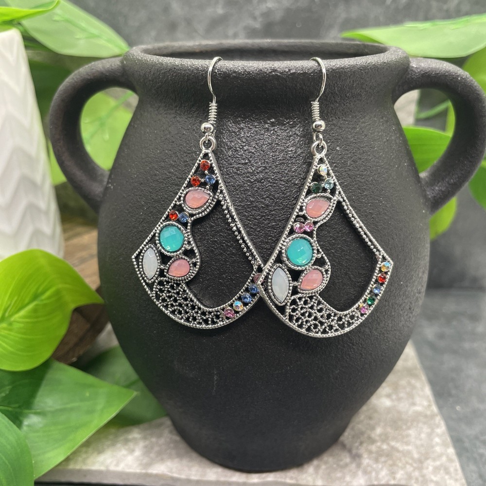 2.5” Silver-tone Boho Retro Earring Set Drop Dangle New Free Ship B6503