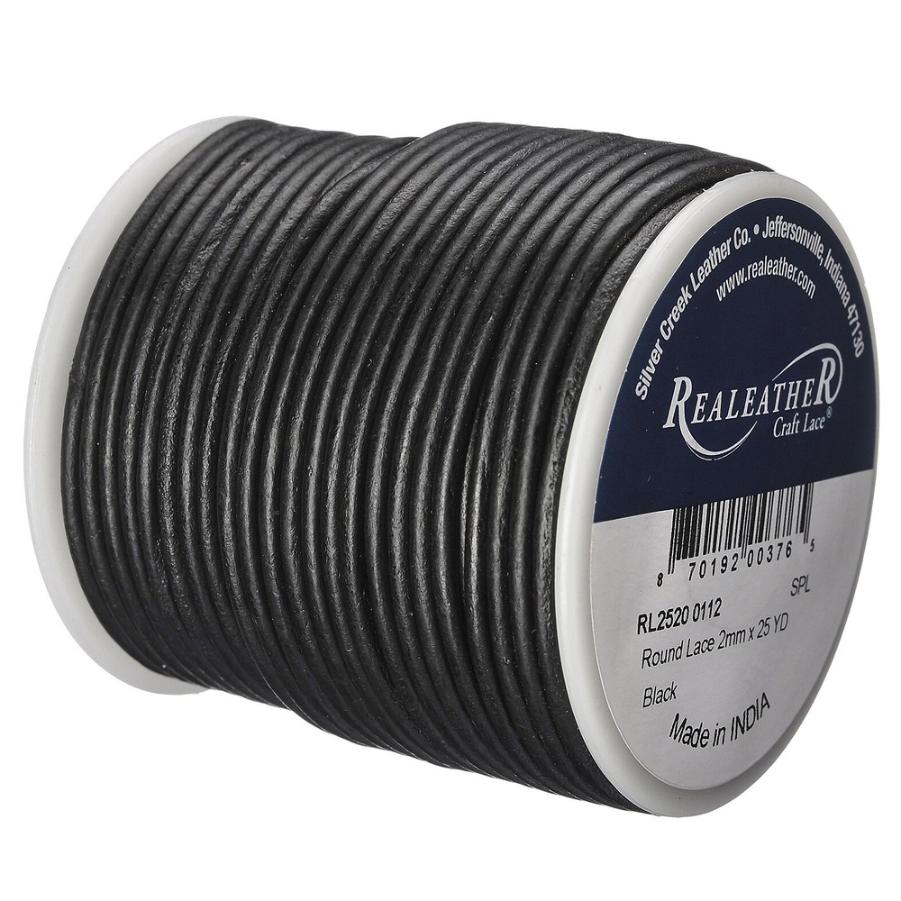 Round Leather Lace 2mmX25yd Spool Black