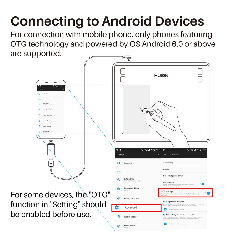 HUION HS64 Graphics Tablets Battery Free Windows/macOS/Android Supported 8192
