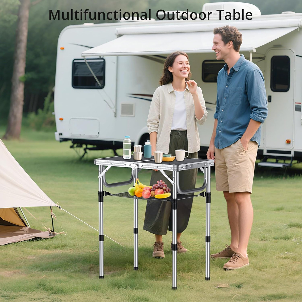 Folding Camping Table, Aluminum 24" X 16" Adjustable Height Small Folding Table