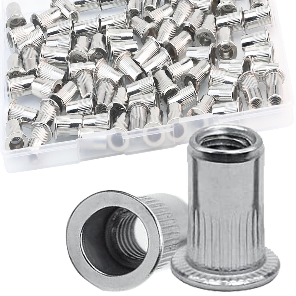 80Pcs M6 Rivet Nuts, Stainless Steel Flat Head Threaded Insert Nutserts