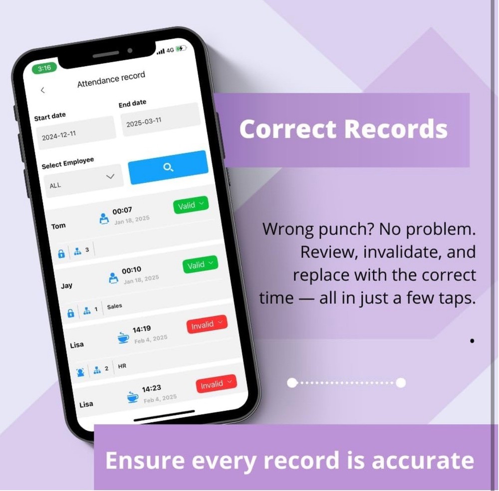 Time Clock – App-Based Face, Card & Fingerprint Attendance Machine, No Monthly $