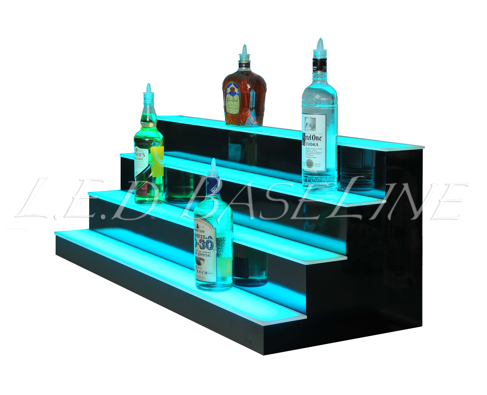 50" LED BAR SHELVES, Four Steps, Lighted Bar Shelf, Liquor Bottle Display Rack