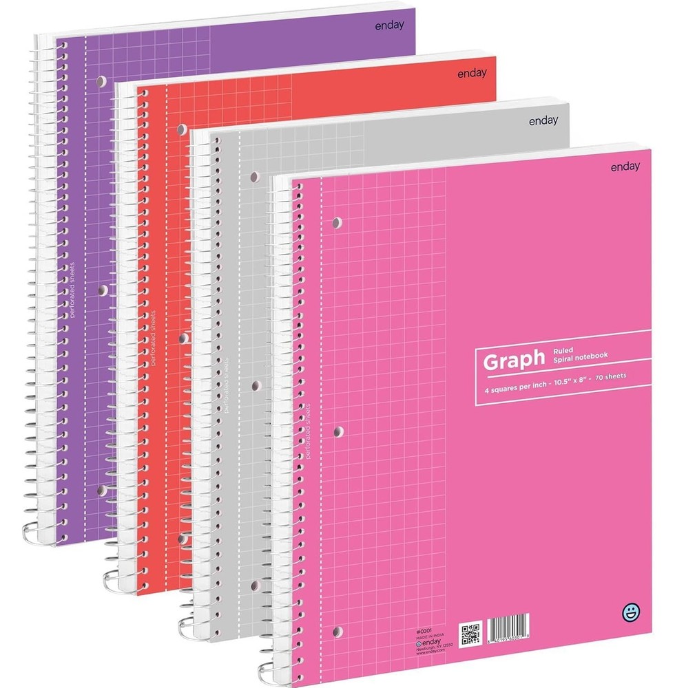 Emraw Graph Paper Notebook (4 Pack) Grid Notebook, Graph paper spiral noteboo...