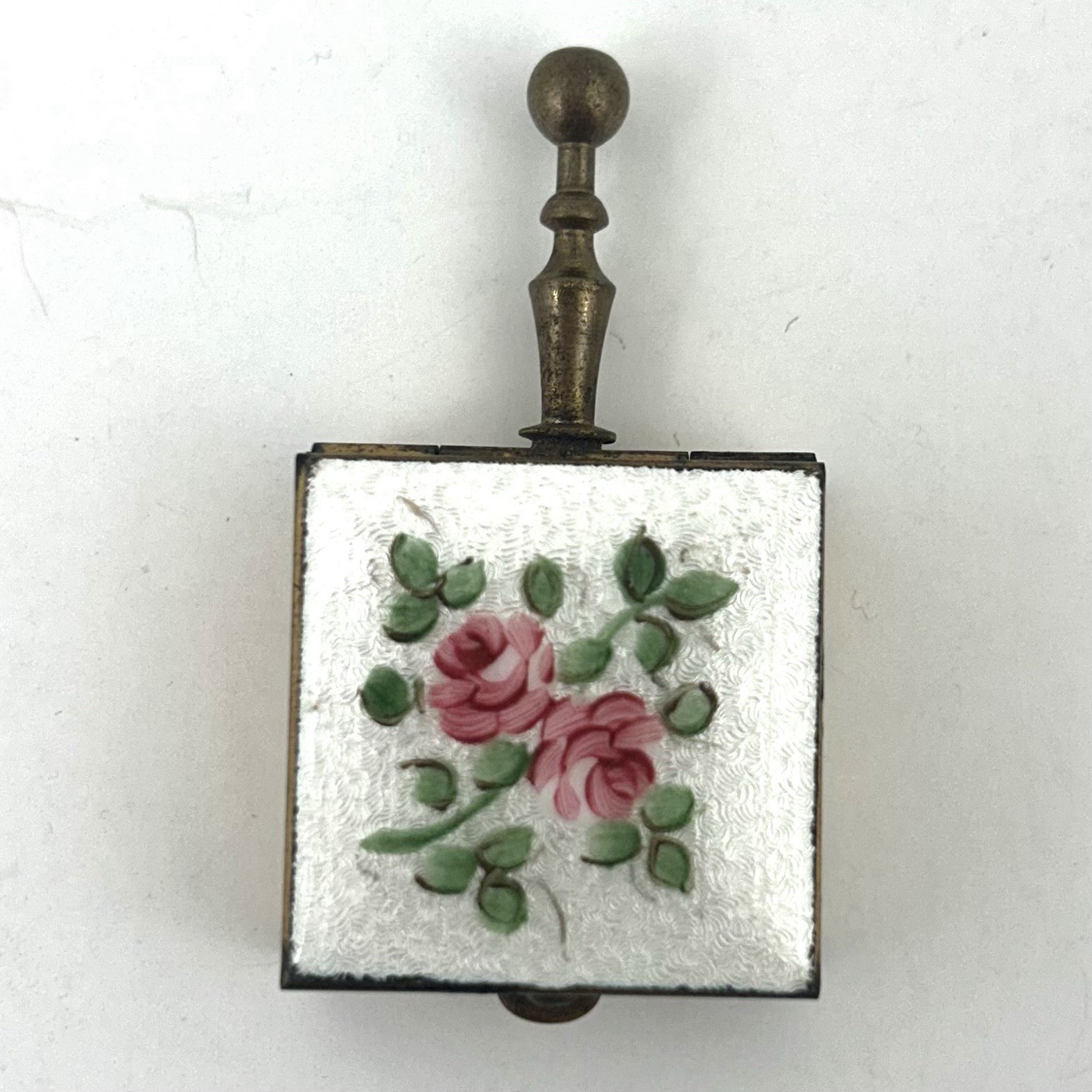 Vintage Personal Ashtray Enamel Rose Floral Pocket Purse Ashtray Silent Butler