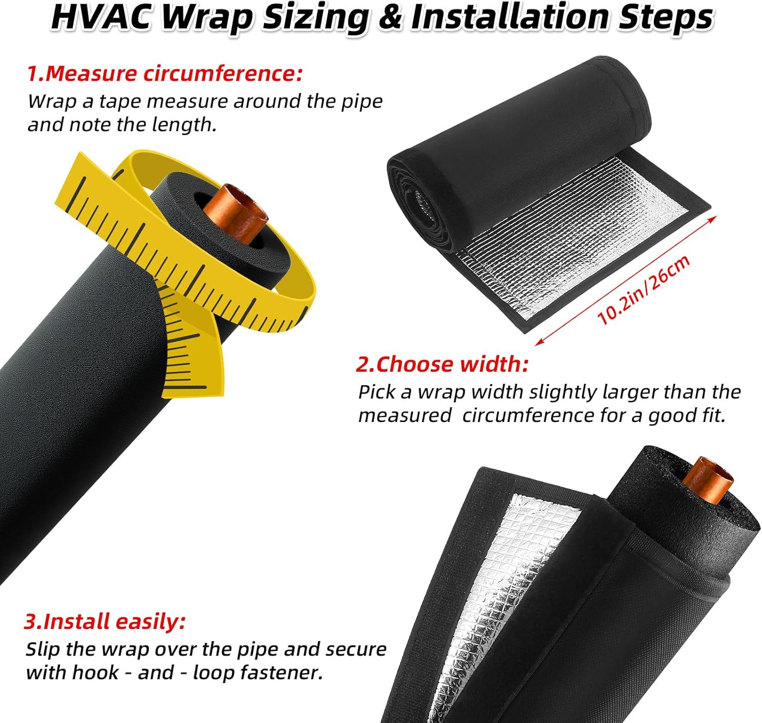 3-Layer 72X10.2 in HVAC Pipe Insulation Cover,Outdoor AC Line Insulation Cover w