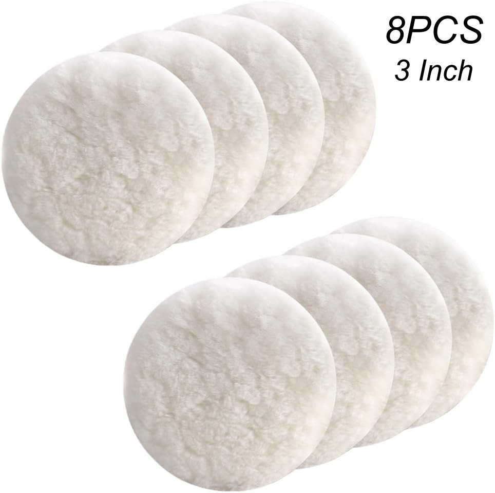 8PCS 3" Wool Polishing Pad Hook Loop Buffing Wheel for Orbital Polisher Buffer