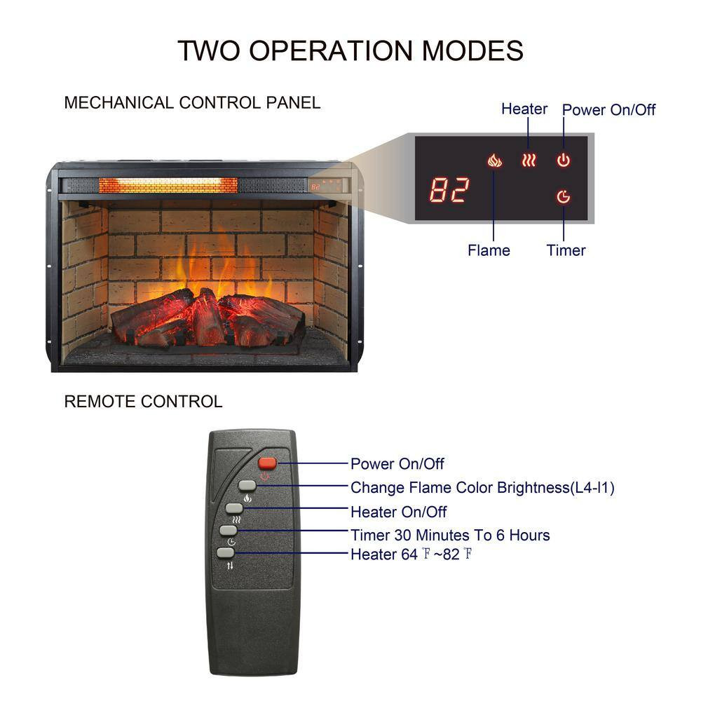 26 In. Ventless Electric Fireplace Insert with Remote Control