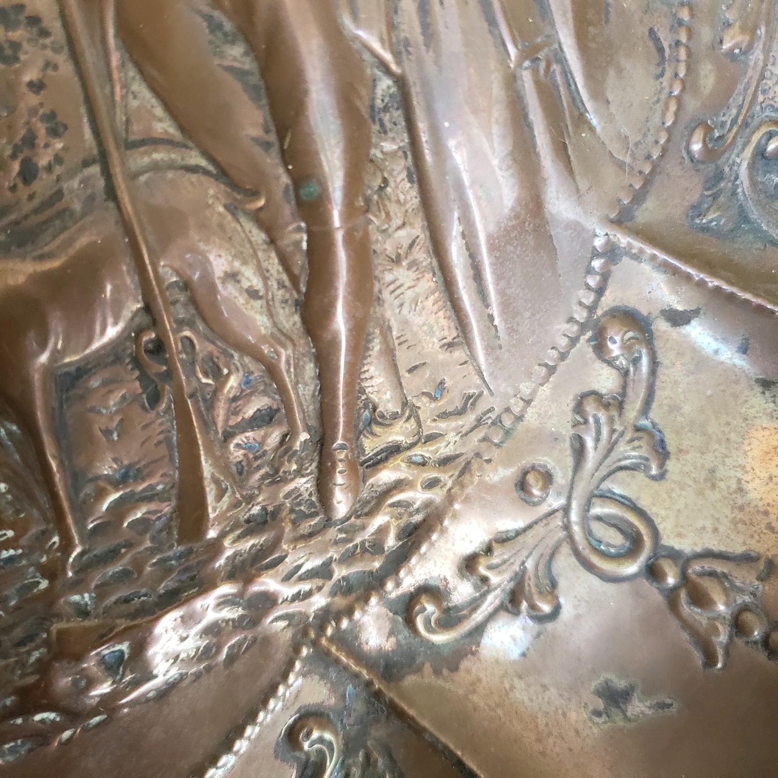 Large Antique Embossed Copper Wall Art