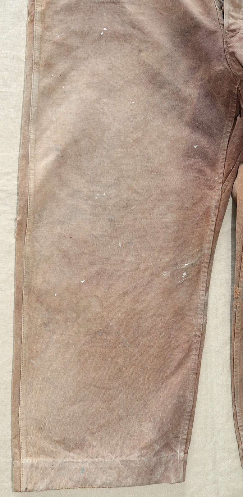 French 1940/50s Faded & Stained Brown Duck Cotton Canvas Pants LE ROBUSTE W39