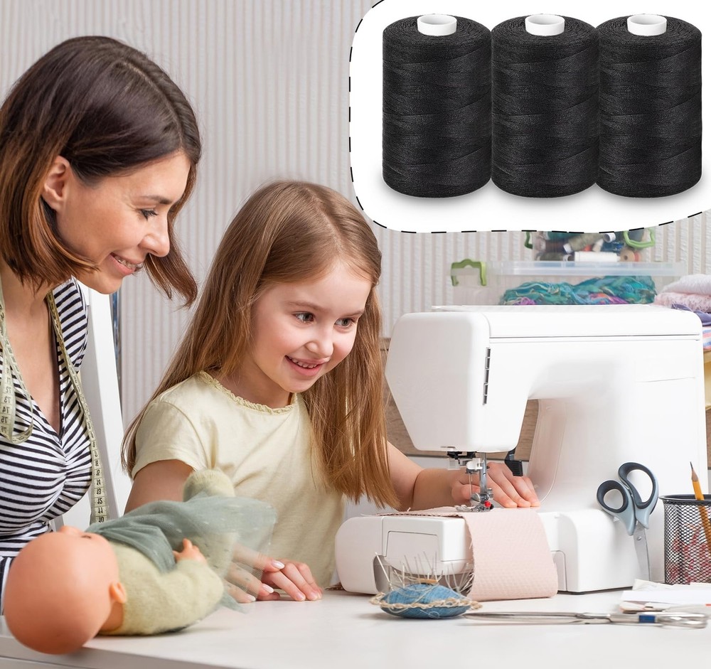 StiVerse 12PCS Thread - 1000Yard Black All Purpose Sewing Machine Thread for