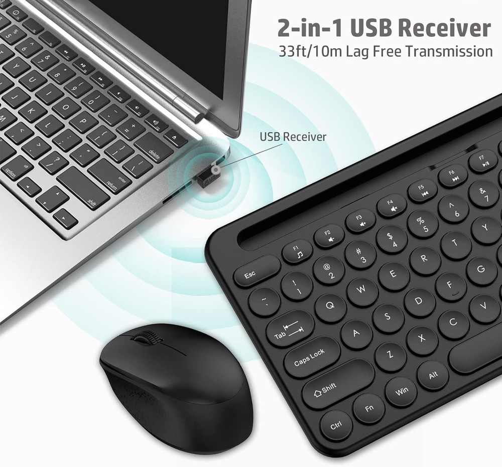 Wireless Keyboard and Mouse Combo with Phone and Tablet Holder (BLACK)