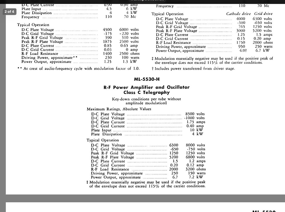 Machlett ML-5530H Power Amplifier Tube AM FM Broadcasting 4kW VTG TRANSMITTING
