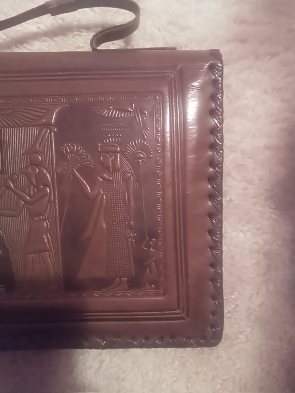 Vintage Hand Tooled Leather Embossed Egyptian Themed Purse