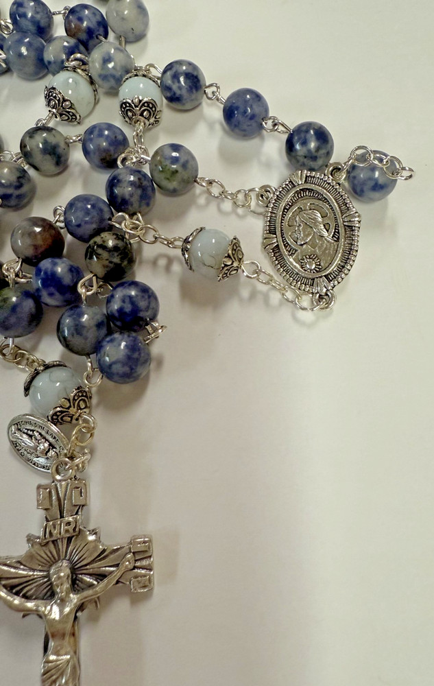 Blue Spot Stone Beads Rosary, New #Gftshp-55