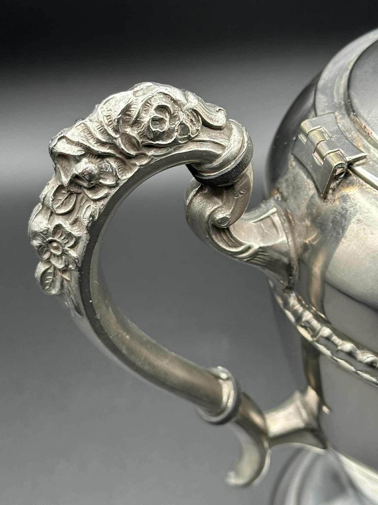 Birmingham Silver Co Silver on Copper Silver Plated Lidded Coffee Pot 10”