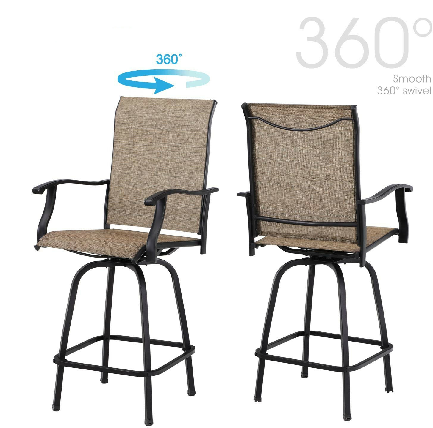 Swivel Patio Chairs Set of 4 Height Bar Stools Outdoor Bistro Armrest Chairs Set