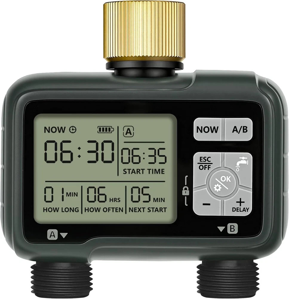 2 Zone Brass Sprinkler Timer, Garden Hose Timer, Automatic Irrigation System, Pr