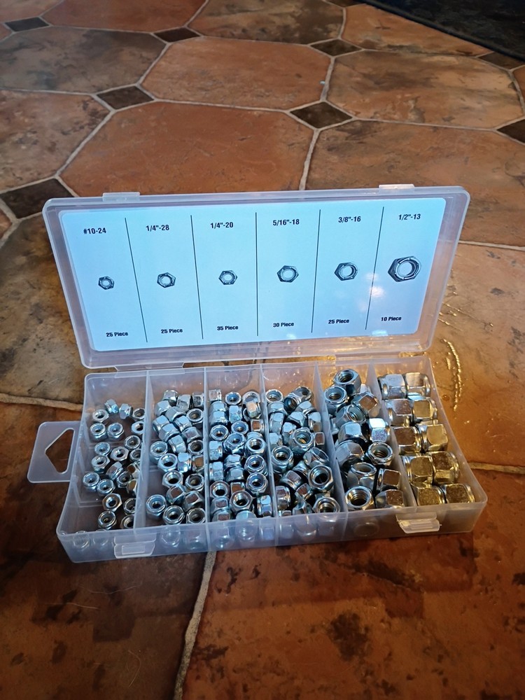 150 pcs Hex Nylon Insert Lock Nut Assortment SAE 6 Sizes High Vibration Locknut