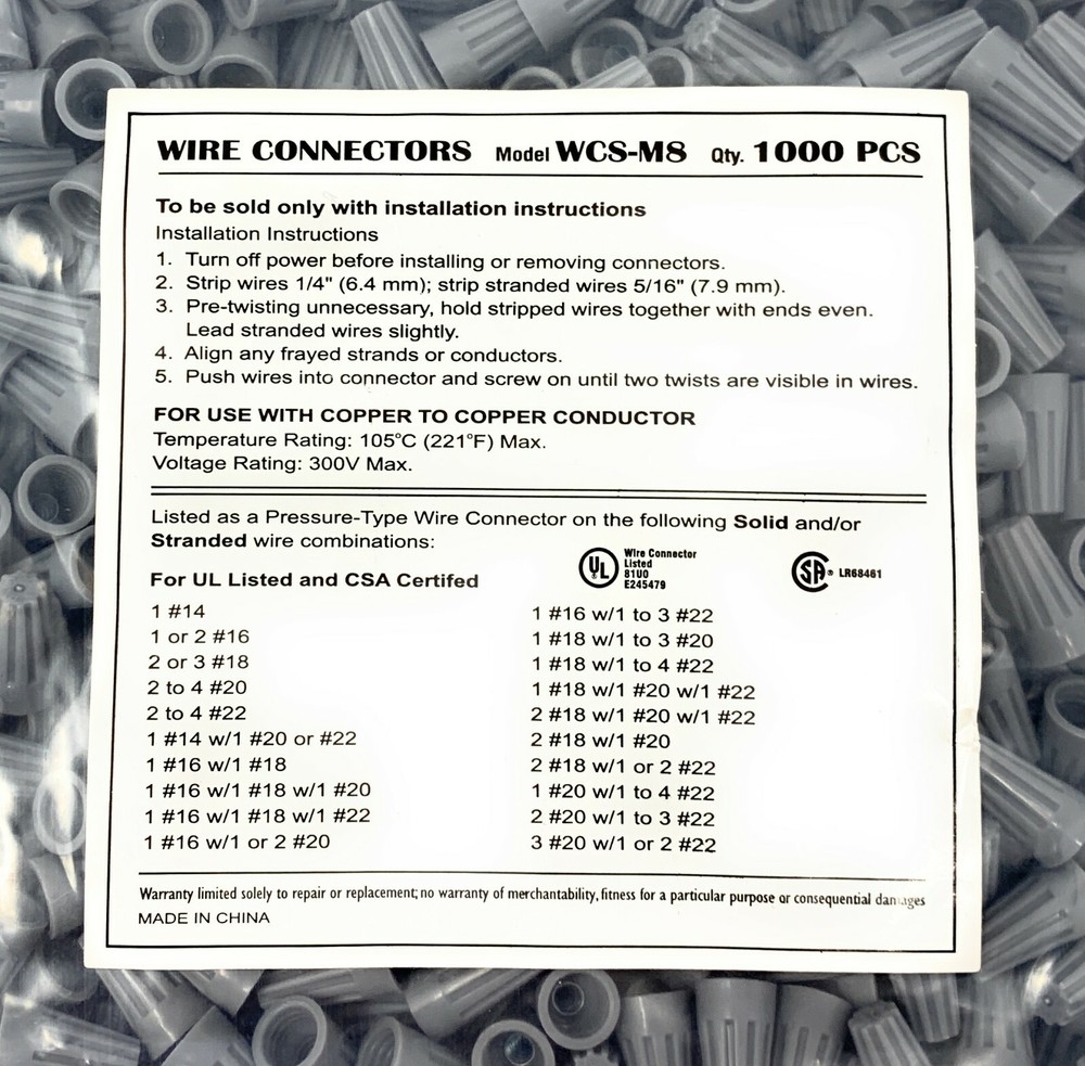 Grey Electrical Wire Connectors UL - 1000 PACK