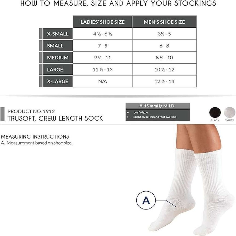TRUFORM Trusoft Crew Socks 8-15mmHg (White) Large