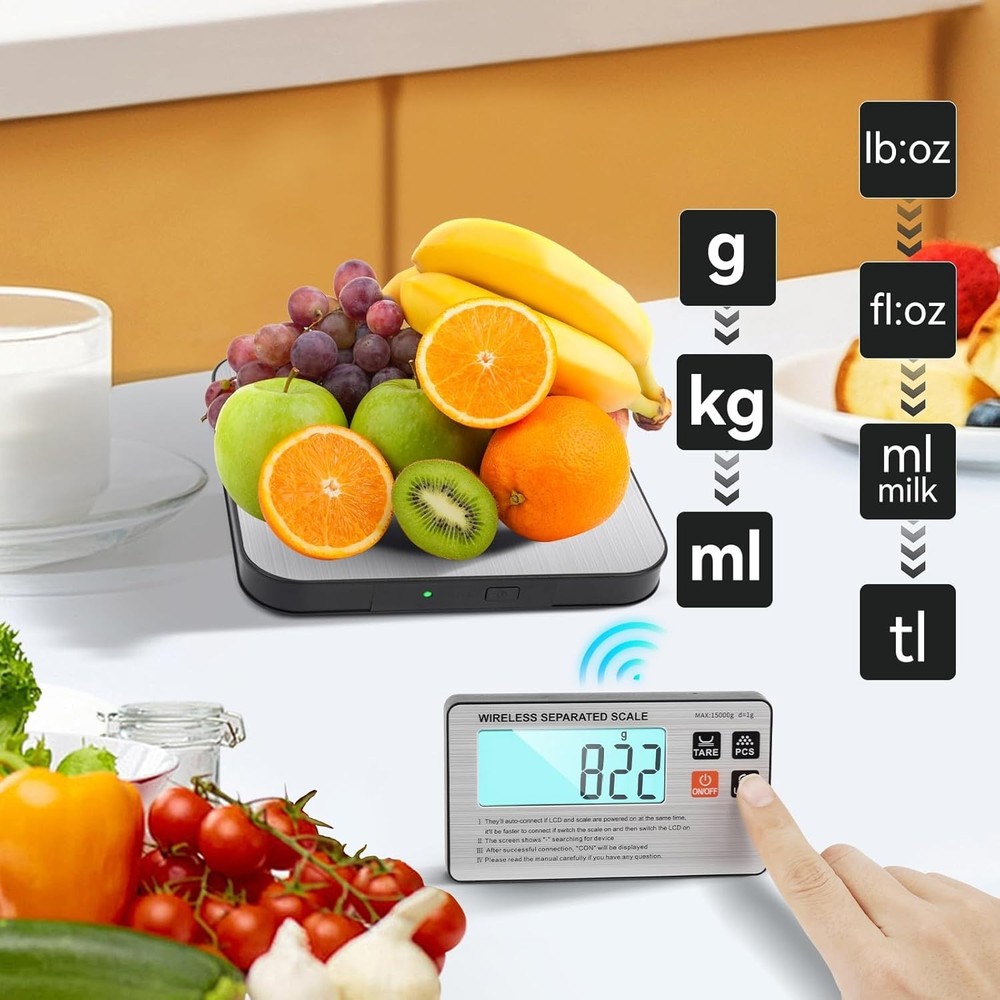 33 lb Wireless Digital Kitchen Scale - Precision With 7 Units, Tare Function
