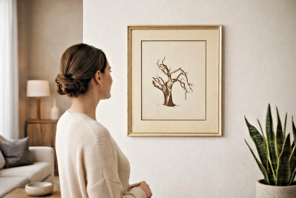Mid-Century Modern Original Ink Tree Study – Signed “LC”