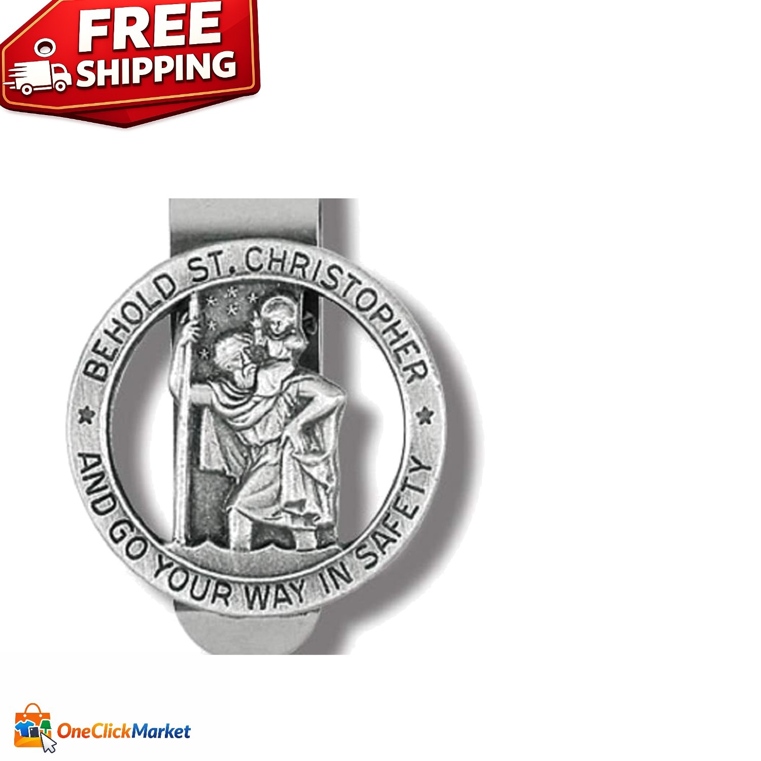 Saint Christopher Pewter Visor Clip - Travel Safely with Faith, Compact 3/8 Inch