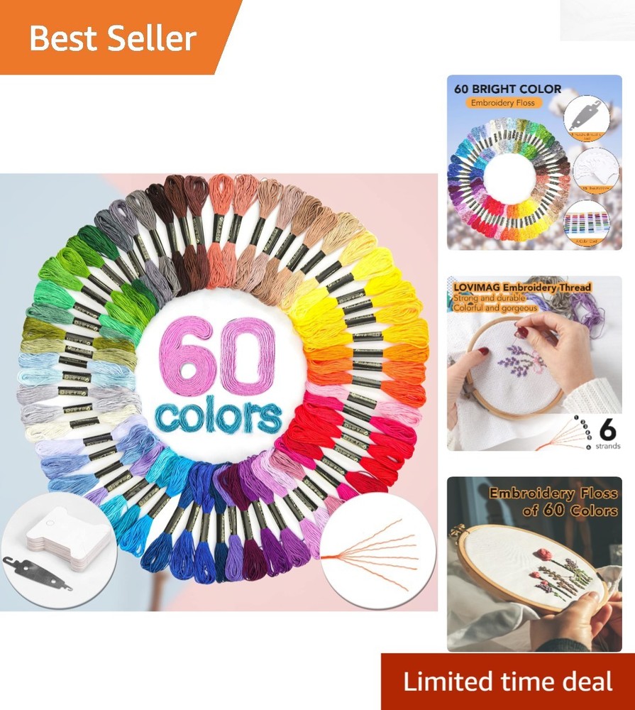 Durable 100% Polyester Embroidery Thread Kit - 60 Skeins for Creative Projects