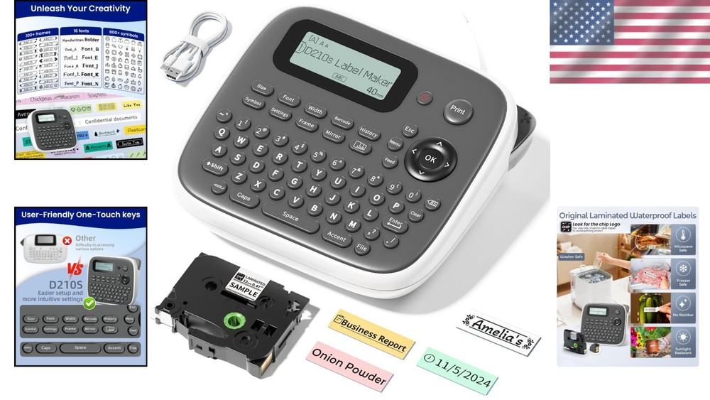 Versatile Label Maker Machine with Tape: Durable Waterproof Labels, 12mm - D210s
