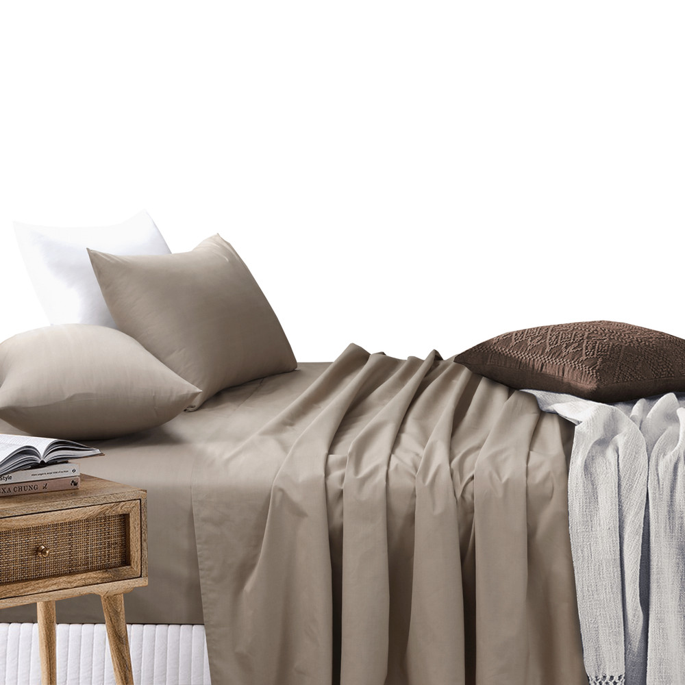 Beige Cotton Blend Flat Fitted Sheet Set Single/Double/Queen/King Bed Sheet