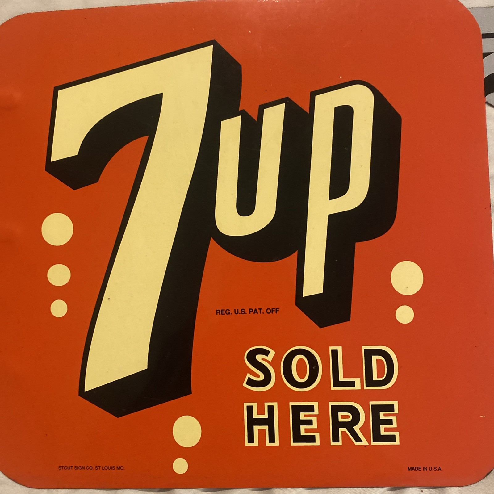 STOUT SIGN CO. LIMITED EDITION DOUBLE SIDED 7UP FLANGE SIGN 1964 Made In USA!!
